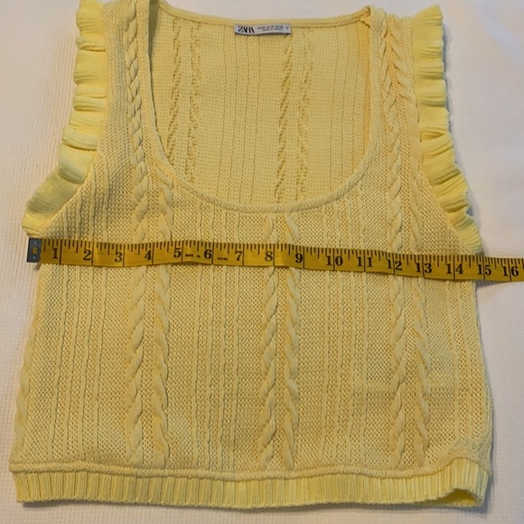 Zara Woman’s Ruffled Cable knit Cropped Top Yellow Size Medium - Picture 8 of 12